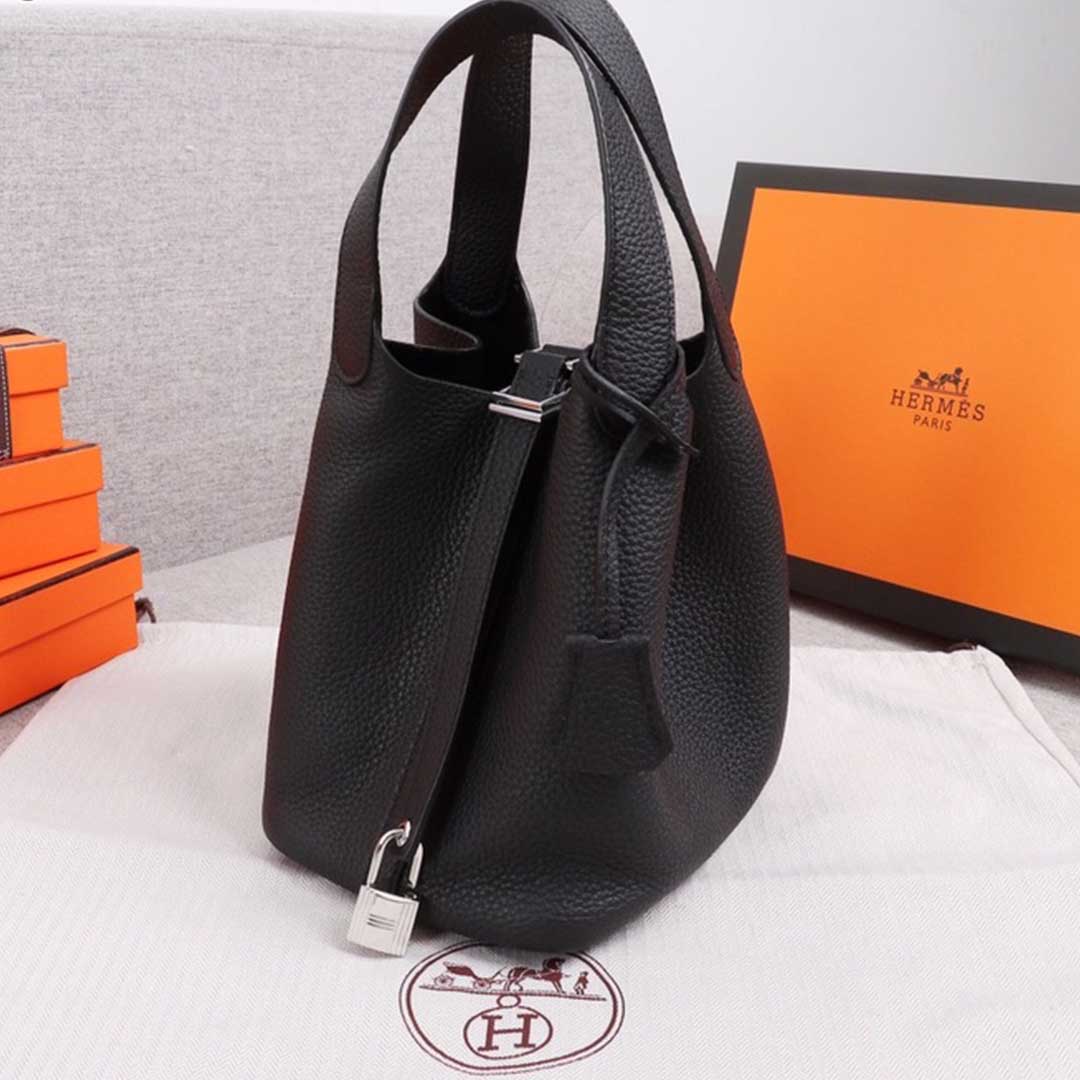 Hermes AAA-Picotin-Schloss 22 cm&18 cm Taschen Schwarz/Grün/Stirn