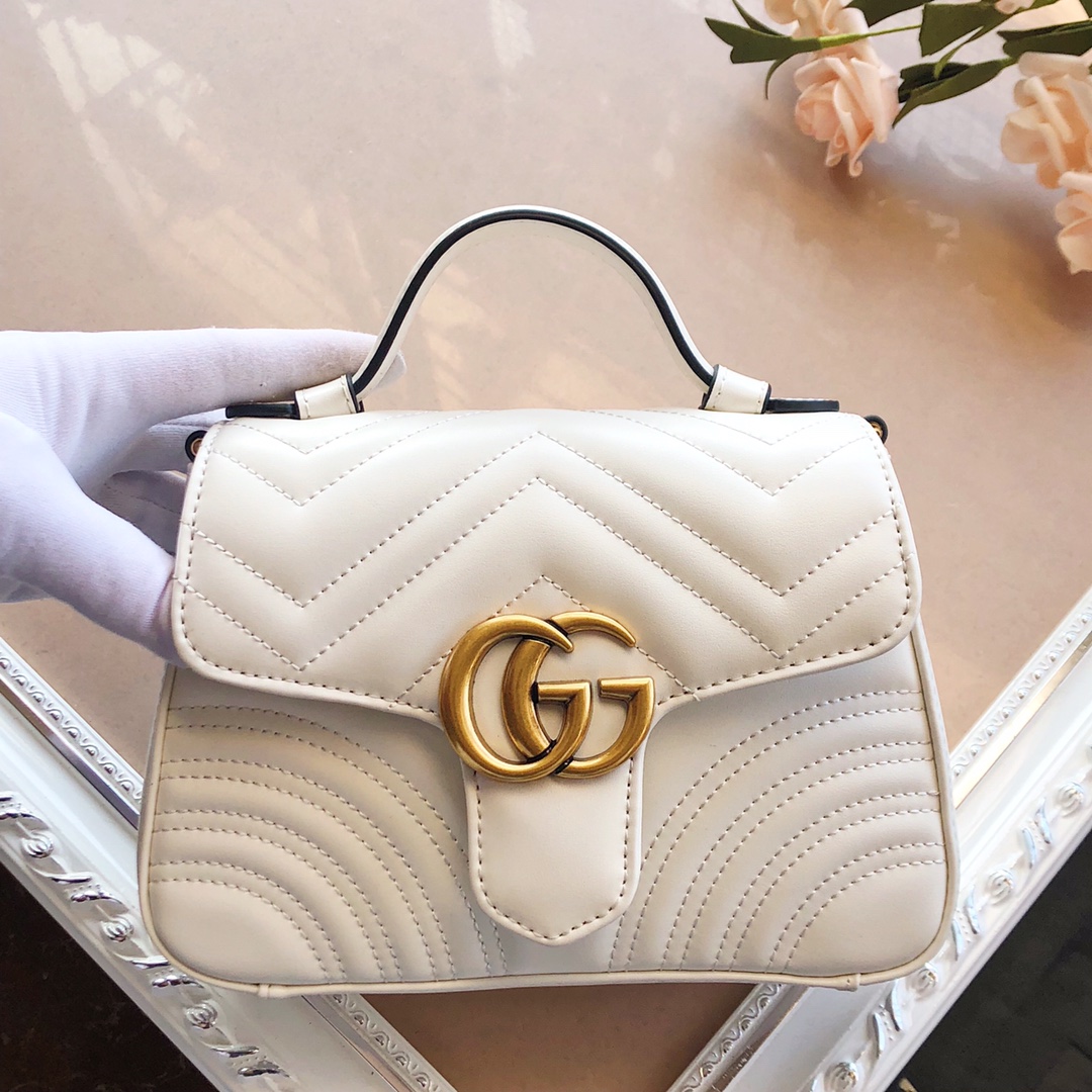 Gucci Marmont Mini Top Griff Tasche weiß/rosa/rot