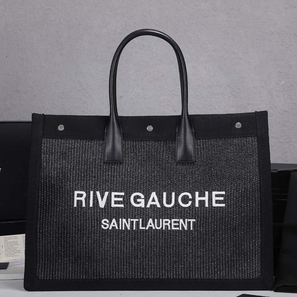 YSL Rive Gauche Einkaufstasche in Leinen und Leder 4992