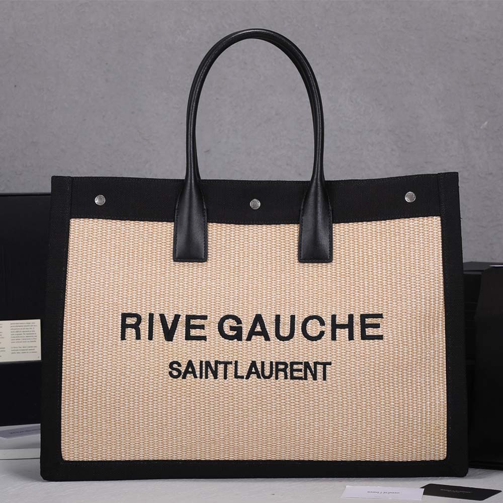 YSL Rive Gauche Einkaufstasche in Leinen und Leder 2149