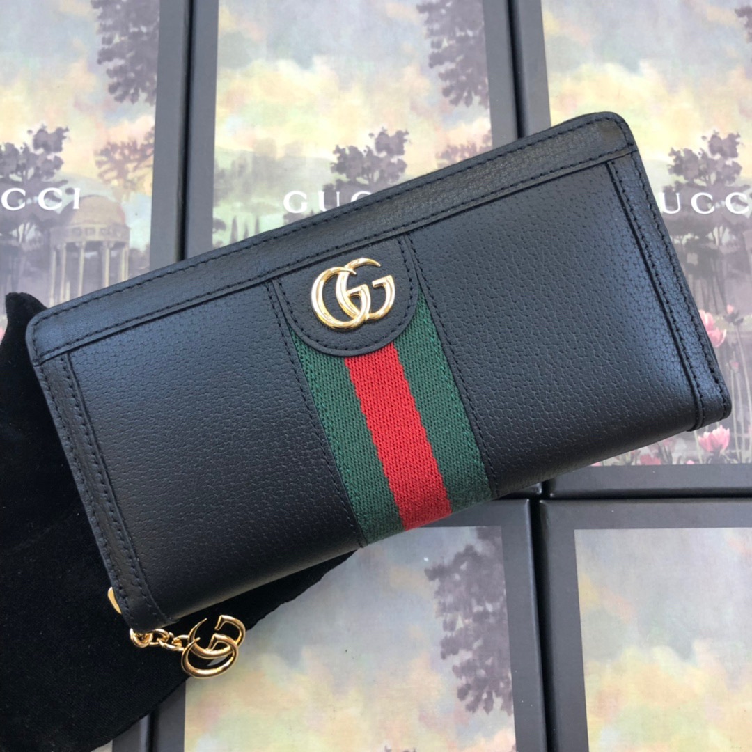 Gucci Ophidia Reißverschluss um Brieftasche Schwarz/Weiß