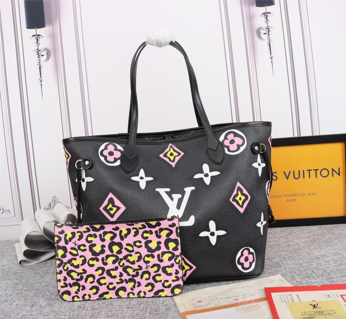 Louis Vuitton AAA-NEverful Mm Tasche Beutel Schwarz/Weiß