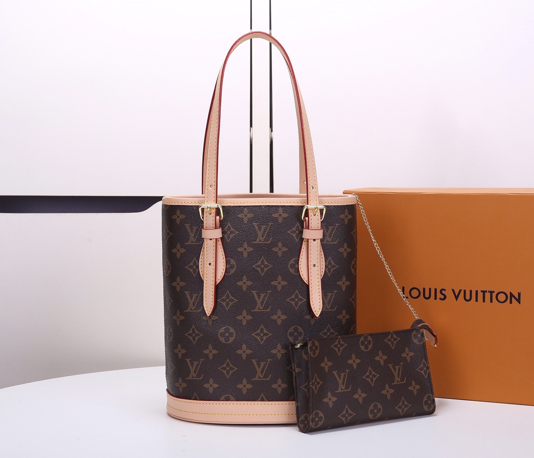 Louis Vuitton Monogramm Eimer PM Einkaufstasche mit Brieftasche