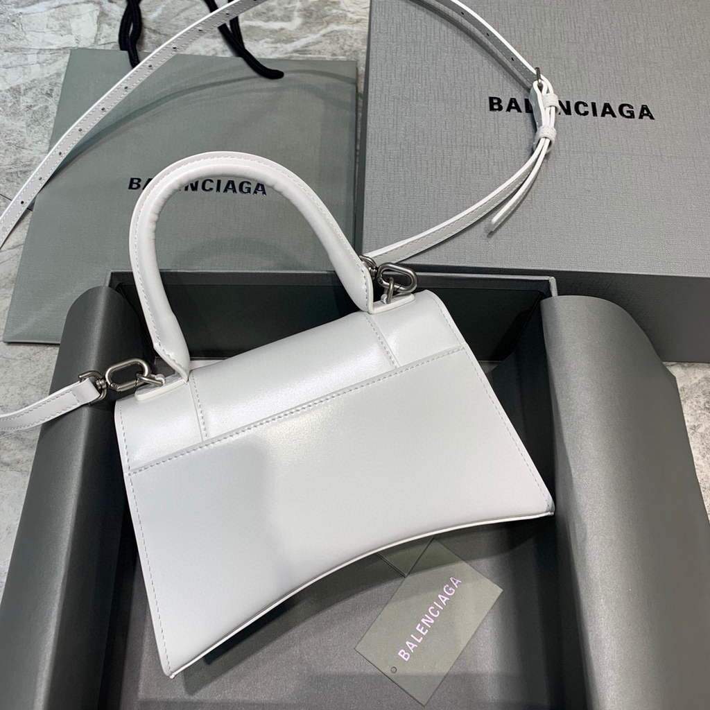 Balenciaga 593546 Sanduhrglas kleiner oberes Griffkalbsbeutel weiß