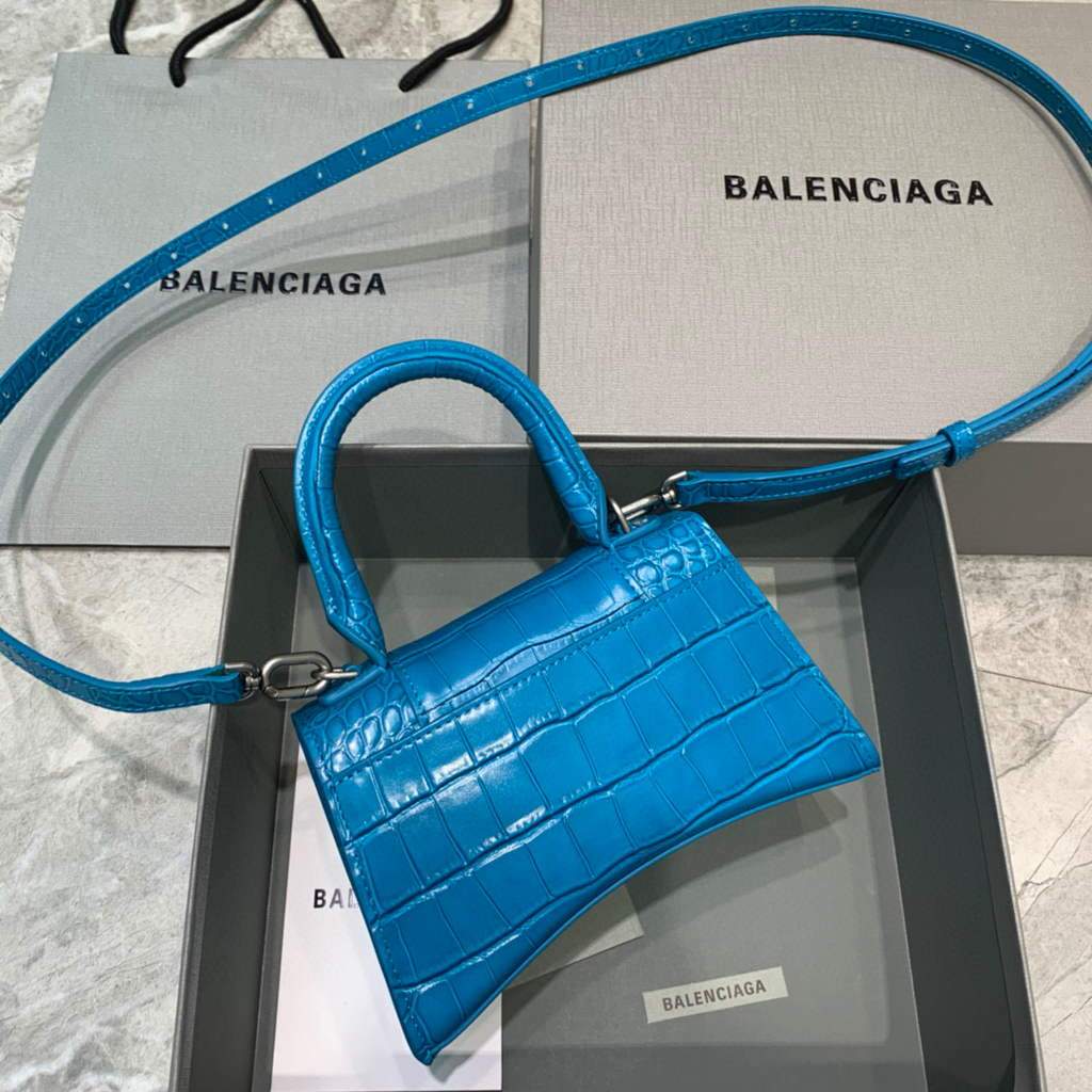 Balenciaga 592833 Sanduhr XS Top Griff Beutel Blau