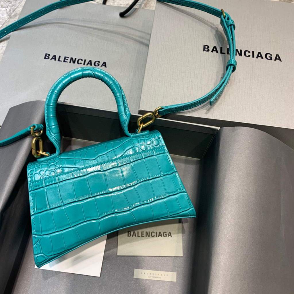 Balenciaga 592833 Sanduhr XS Top Griff Beutel Blau Gold