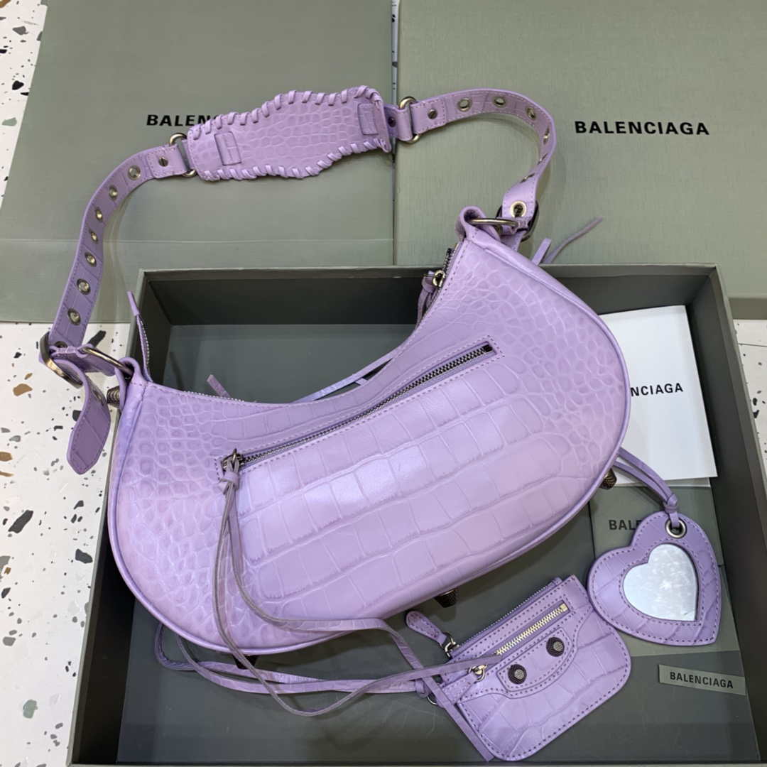 Balenciaga 67130723 Frauen Le Cagole kleine Umhängetasche Krokodil in Lila geprägt