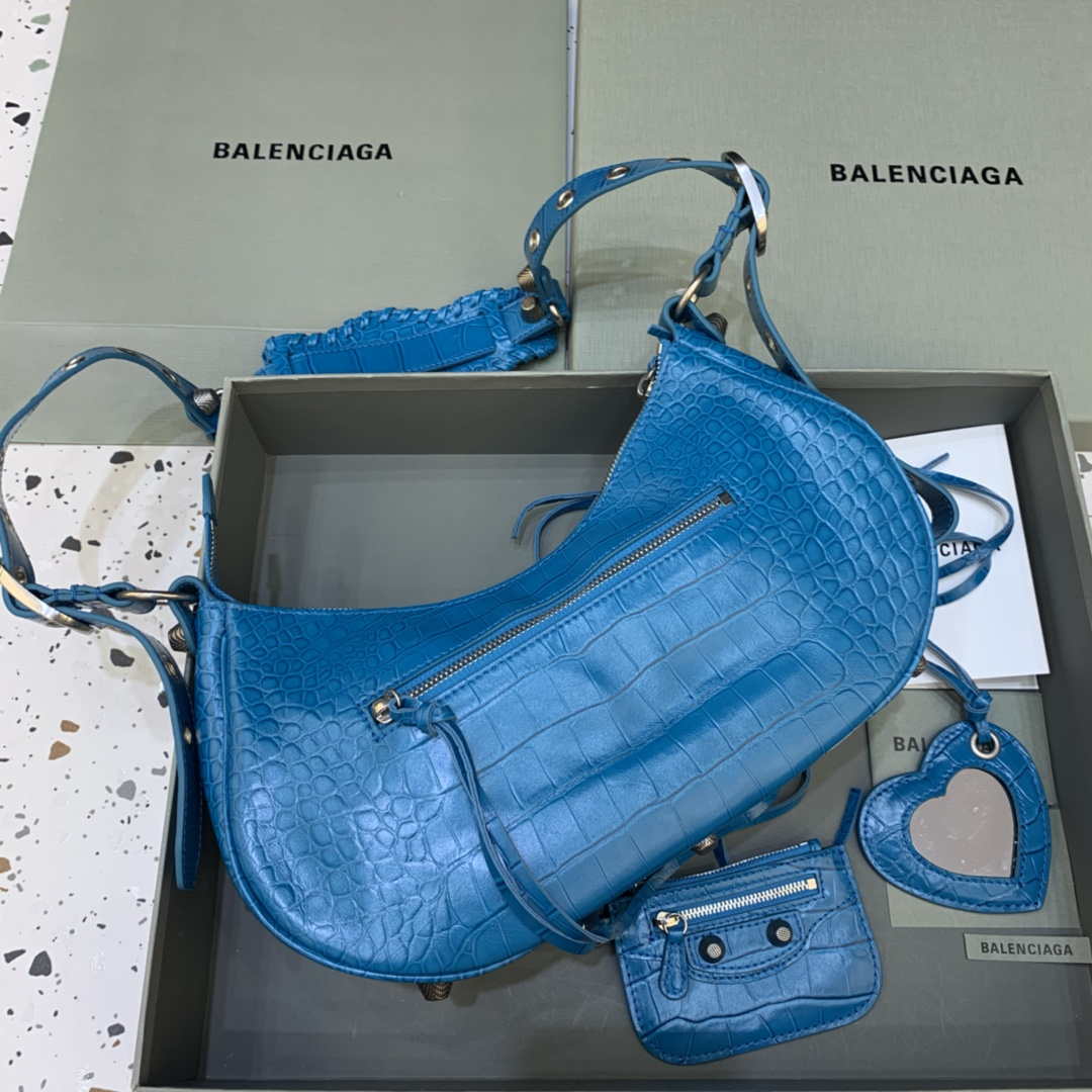 Balenciaga 67130723 Frauen Le Cagole kleine Umhängetasche Crocodile in Blau geprägt