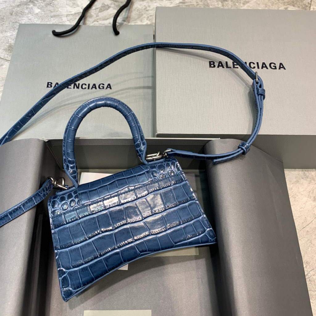 Balenciaga 592833 Sanduhr XS Top Griff Tasche Marine Blue Silber