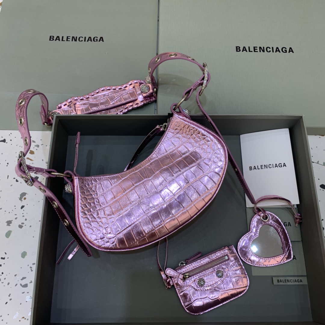 Balenciaga 700940210 Frauen Neo Cagole XS Handtasche in Crocodile geprägtem Himmel rosa