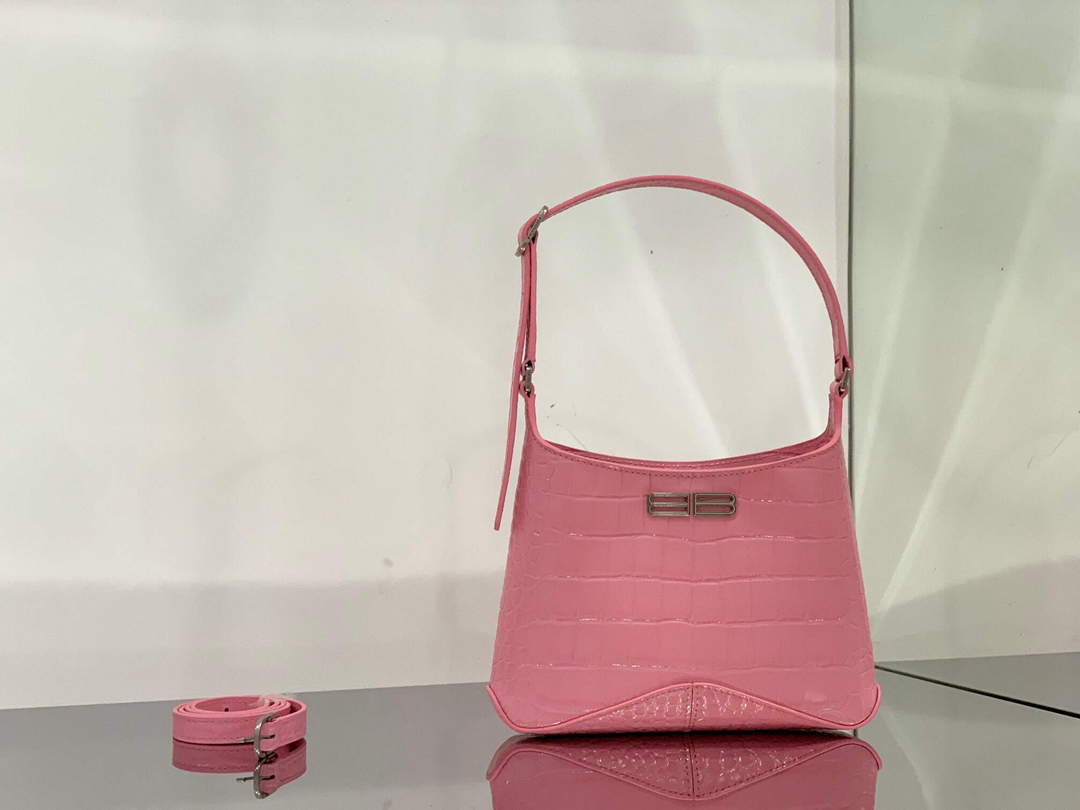 Balenciaga 695589 Frauen xx Small Hobo Taschen Crocodile geprägt Pink