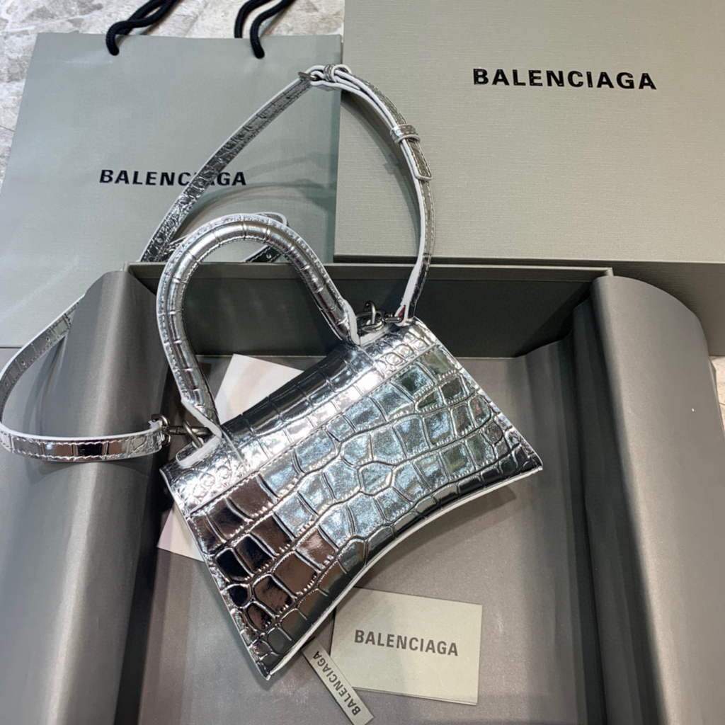 Balenciaga 592833 Sanduhr XS Top Grifftasche Silber