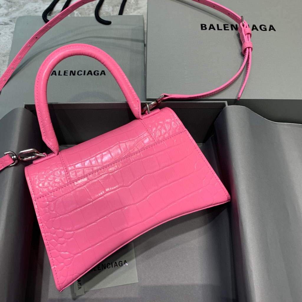 Balenciaga 593546 Sanduhrglas kleiner Top Griff Krokodiltasche Pink