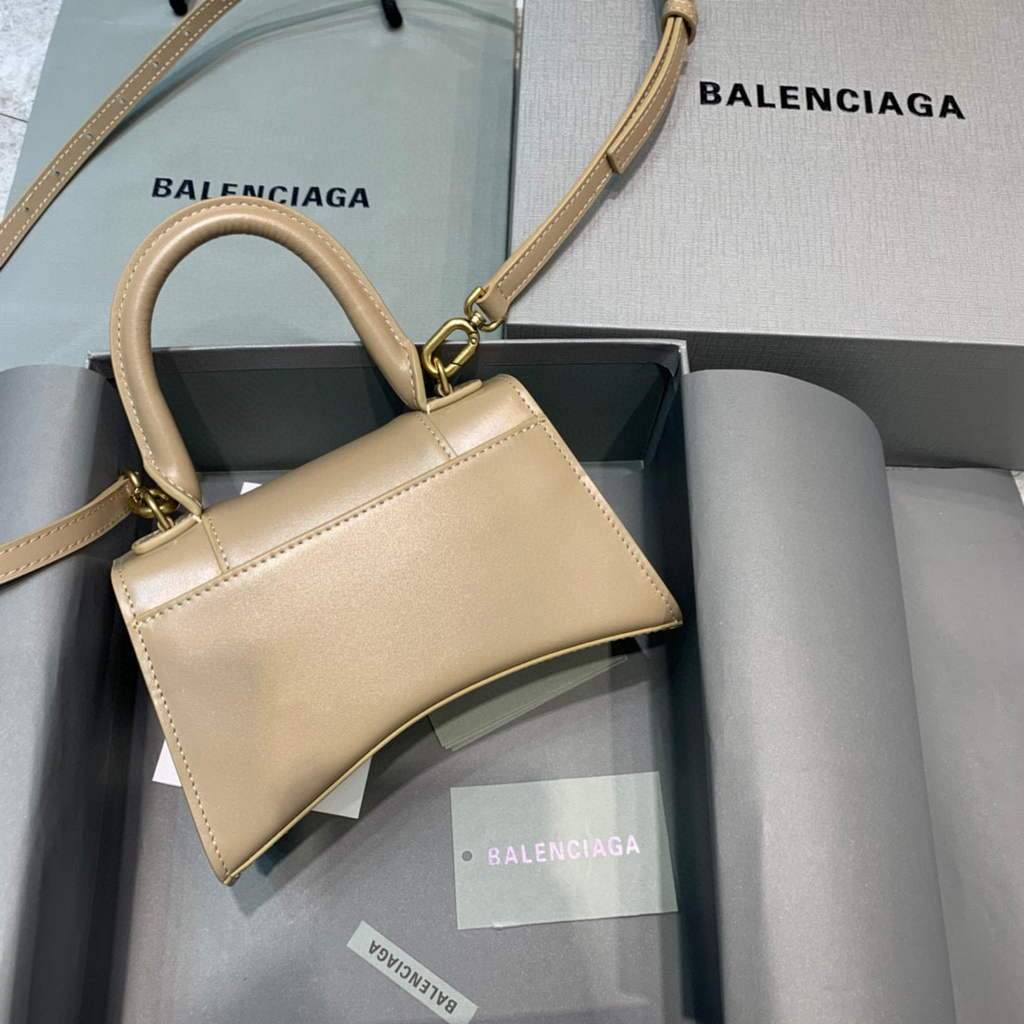 Balenciaga 592833 Hourglas XS Top Griff Lederbeutel Aprikose