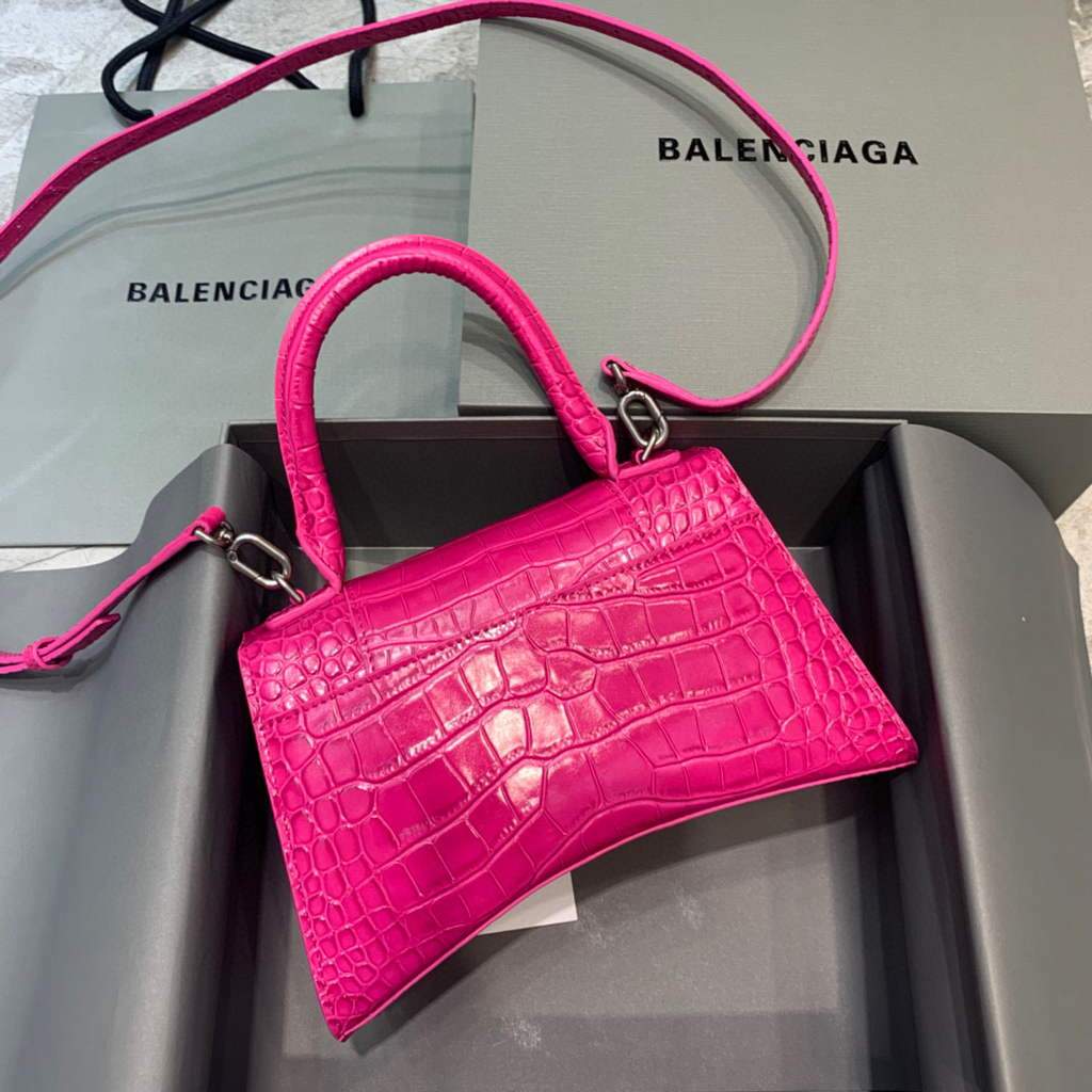 Balenciaga 593546 Hourglas kleiner Top Griff Krokodilbeutel Pflaume