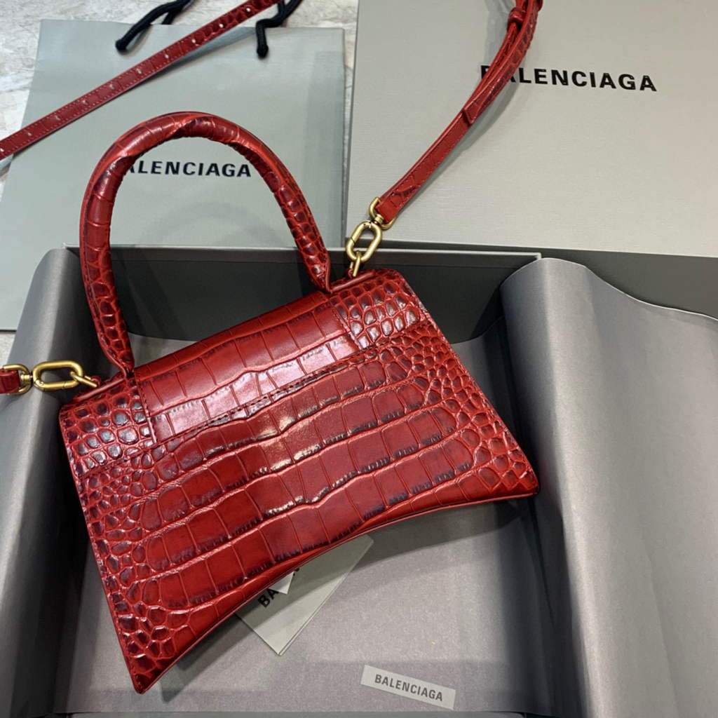 Balenciaga 593546 Sanduhrglas kleiner Top Griff Krokodiltasche rot