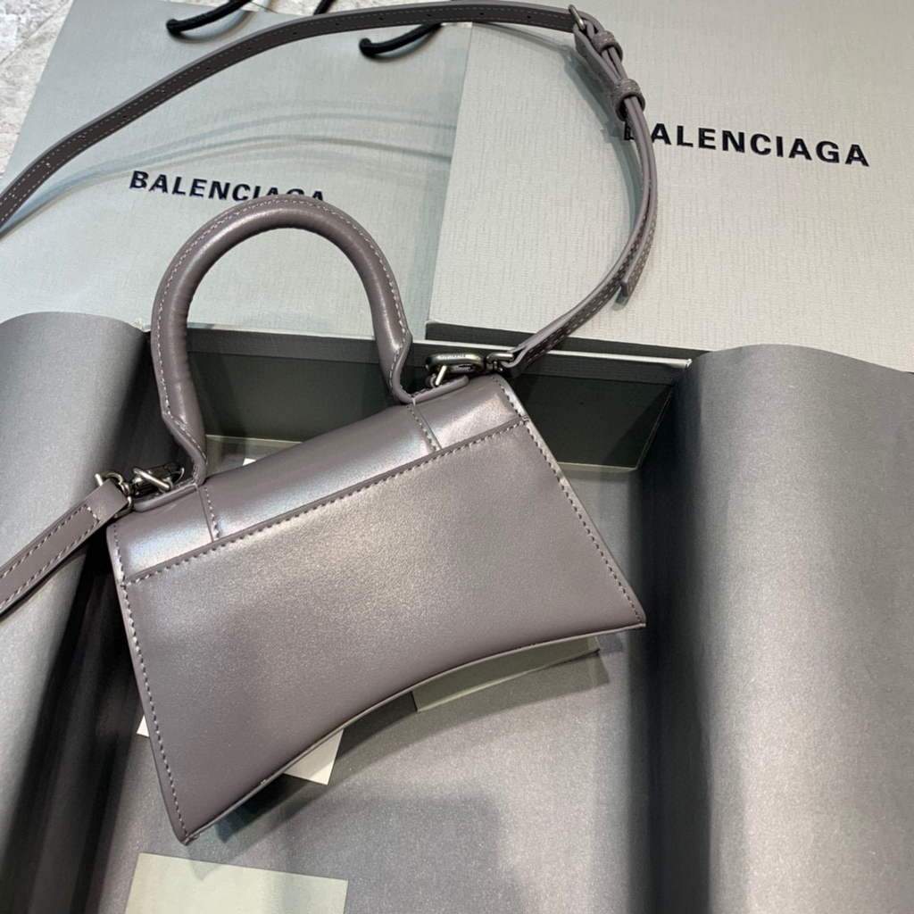 Balenciaga 592833 Hourglas XS Top Griff Lederbeutel grau