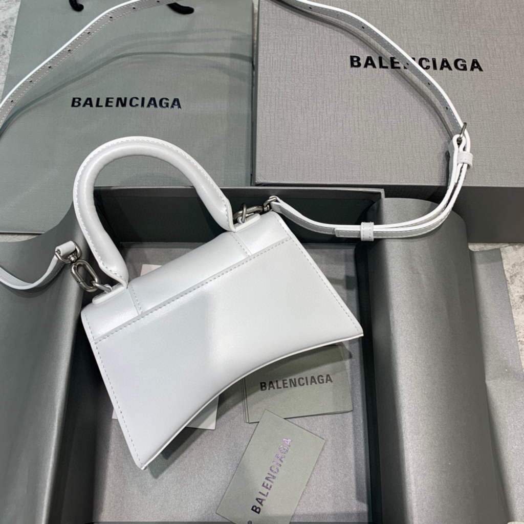 Balenciaga 592833 Hourglas XS Top Griff Lederbeutel Weiß