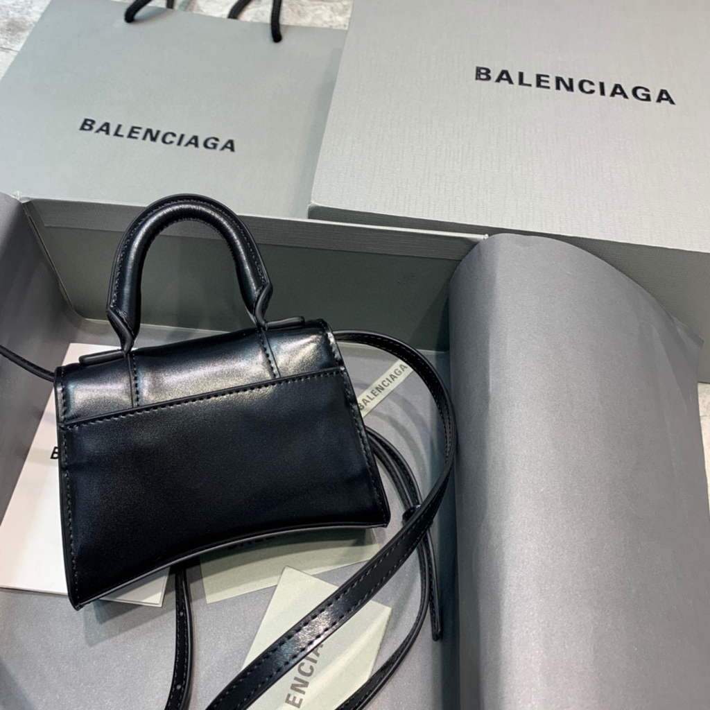 Balenciaga 664676 Sandglas Mini Top Griff Beutel Schwarz Gold