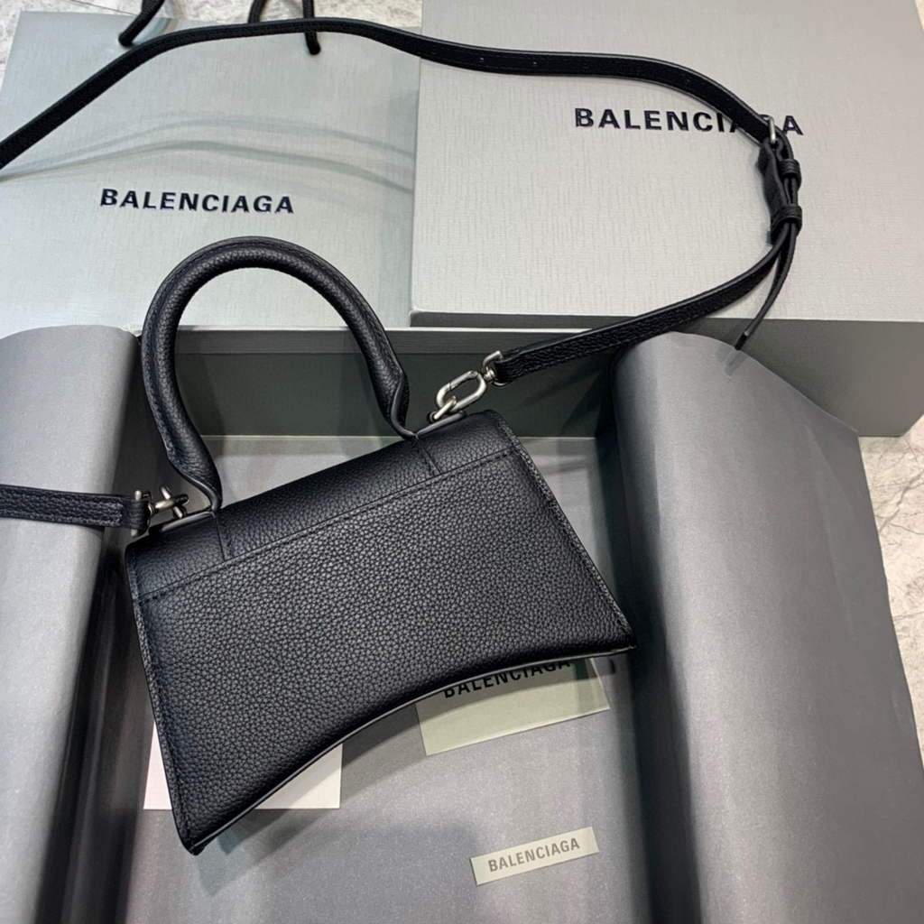 Balenciaga 592833 Sanduhr XS Top Griff Leder Handtasche Schwarz