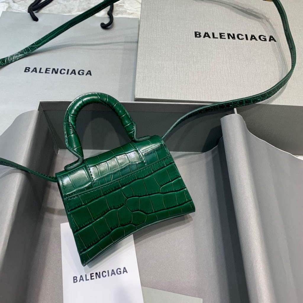 Balenciaga 664676 Sandglas Mini Top Griff Krokodiltasche Grün