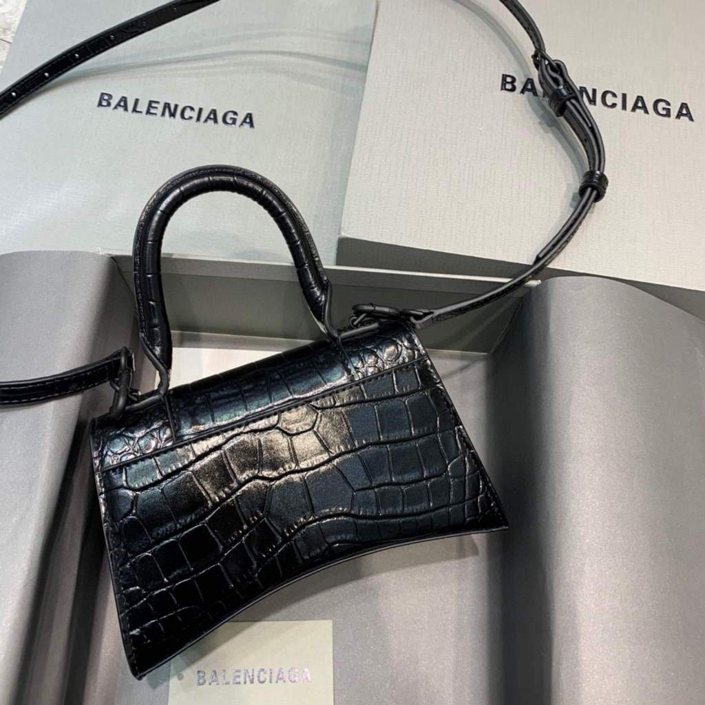 Balenciaga 592833 Sanduhr XS Top Griff Taschen Schwarz