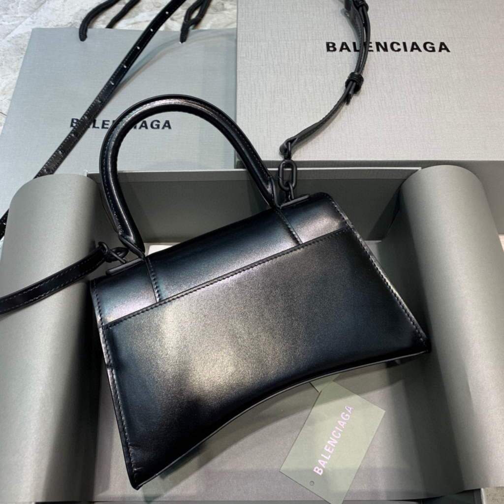 Balenciaga 593546 Sanduhrglas kleiner oberes Griffkalbsbeutel Schwarz