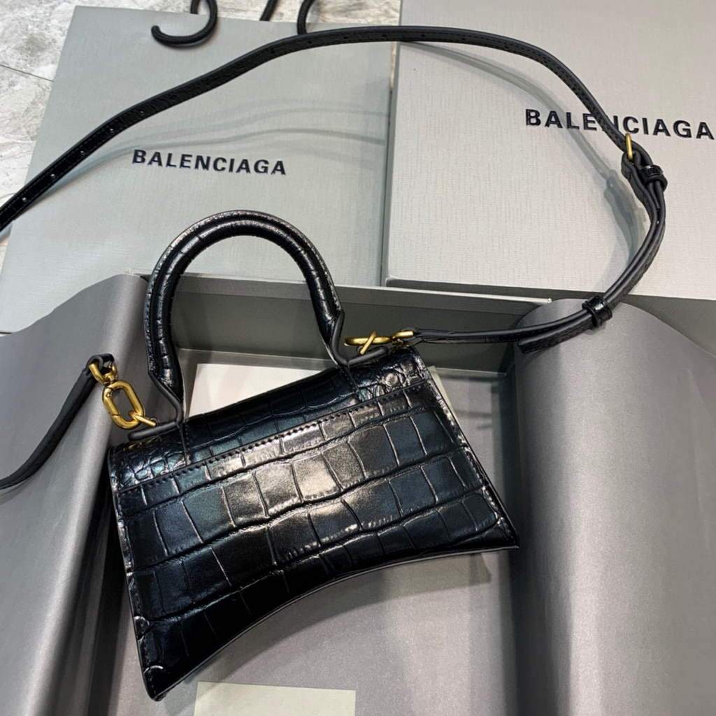 Balenciaga 592833 Sanduhr XS Top Griff Taschen Schwarz Gold