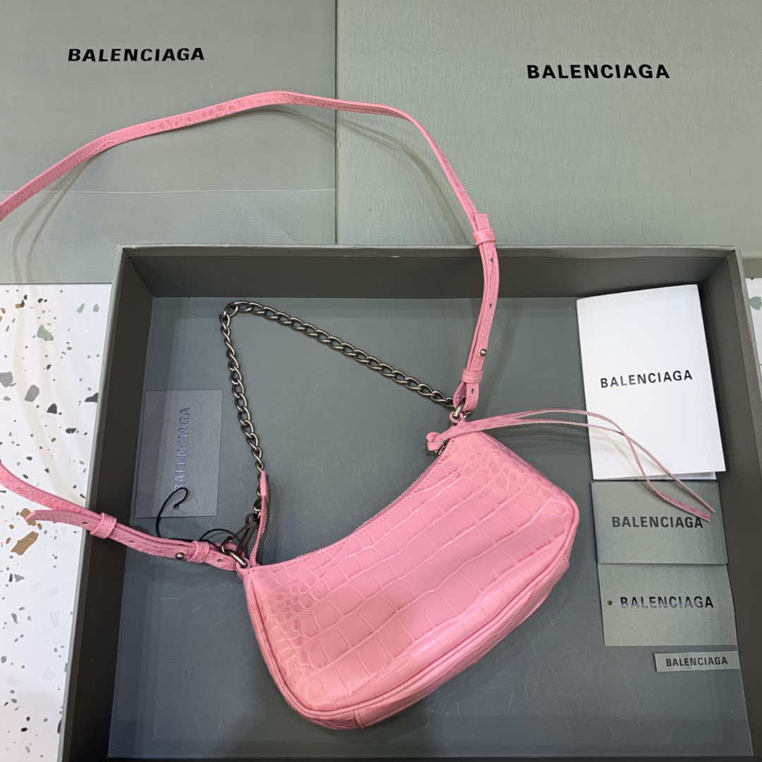 Balenciaga 6940271VG9 Le Cagole Mini Multipouch in rosa Krokodil