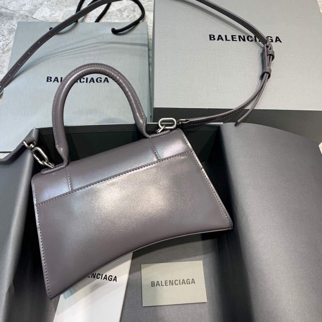 Balenciaga 593546 Sanduhrglas kleiner oberes Griffkalbsbeutel grau