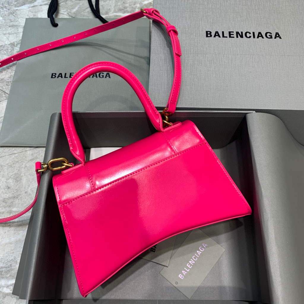 Balenciaga 593546 Hourglas kleiner oberes Griffkalbsbeutel Pflaumengold