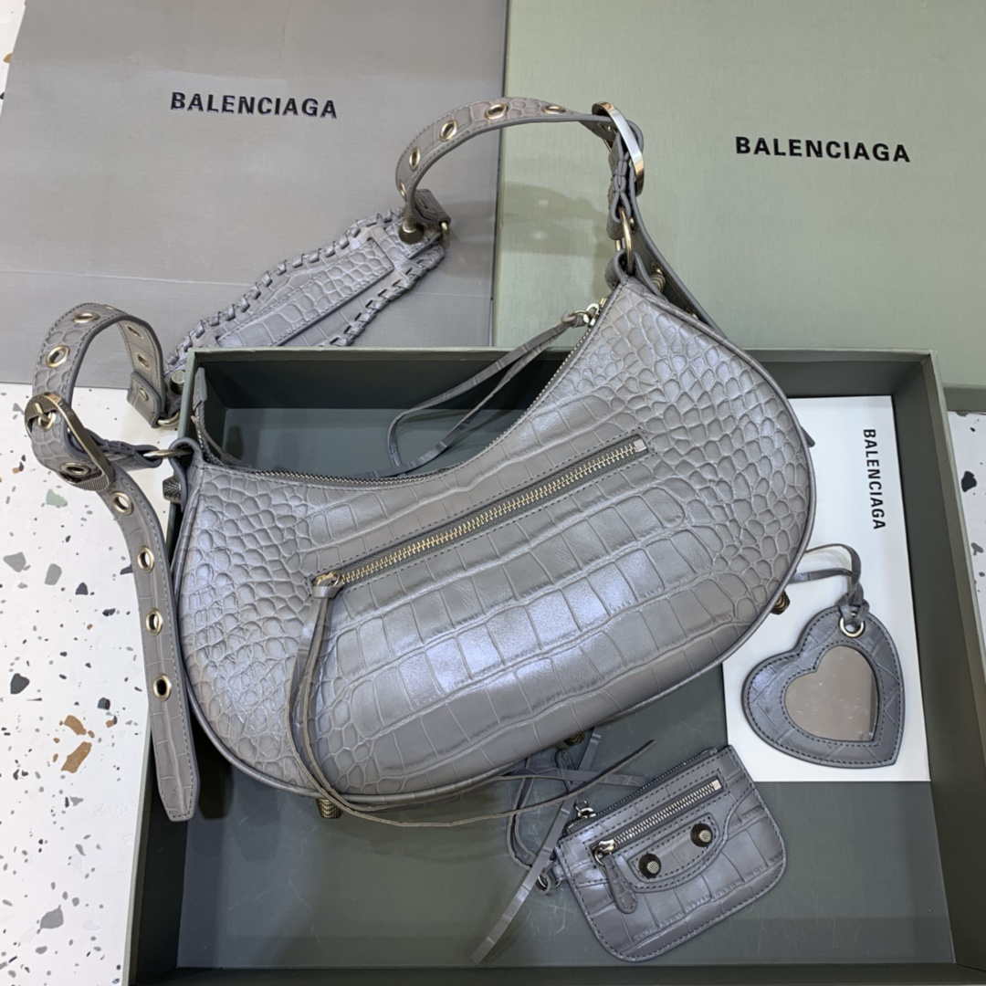 Balenciaga 67130723 Le Cagole kleine Umhängetasche in Grau geprägtes Krokodil