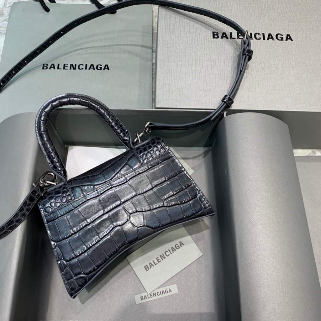 Balenciaga 592833 Sanduhr XS Top Griff Taschen Schwarz Silber