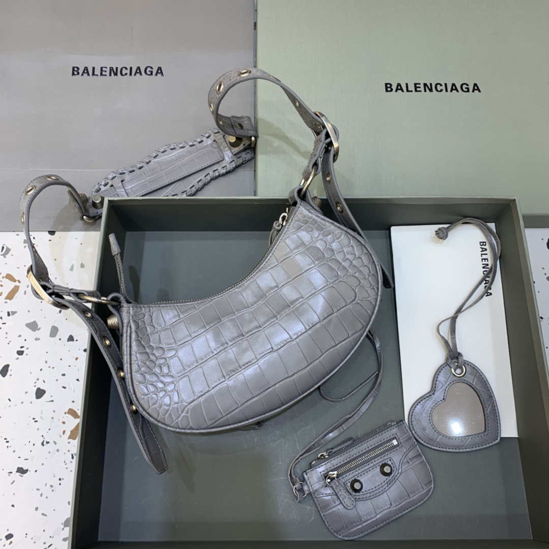 Balenciaga 6940271VG9 Le Cagole Mini Multipouch in grauem Krokodil