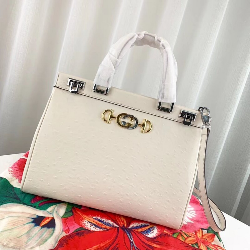 Gucci Zumi Strauß Leder mittelgroßer Grifftasche 564714 ​​Weiß