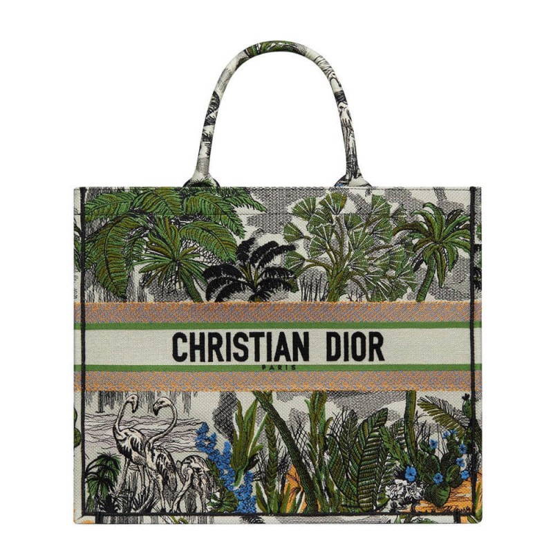 Christian Dior Book Tasche in der gestickten Leinwand M1286