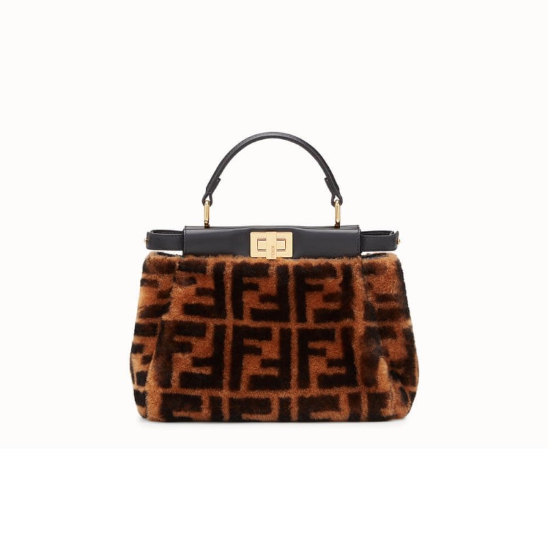 Fendi Peekaboo ikonische Mini Brown Sheepell Taschen 8BN244