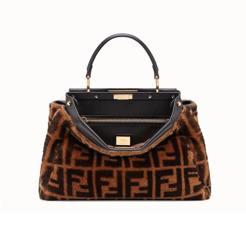 Fendi Peekaboo ikonische mittelbraune Schaffellbeutel 8BN290