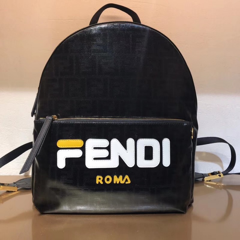 Fendi Mania Logo Zucca beschichtet mittelschwarzer Leinwand Rucksack 8BZ039