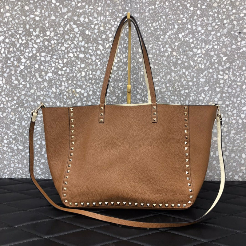 Valentino Garavani Medium Double Rockstud Reversible Tote Taschen 0067J Braun/Weiß