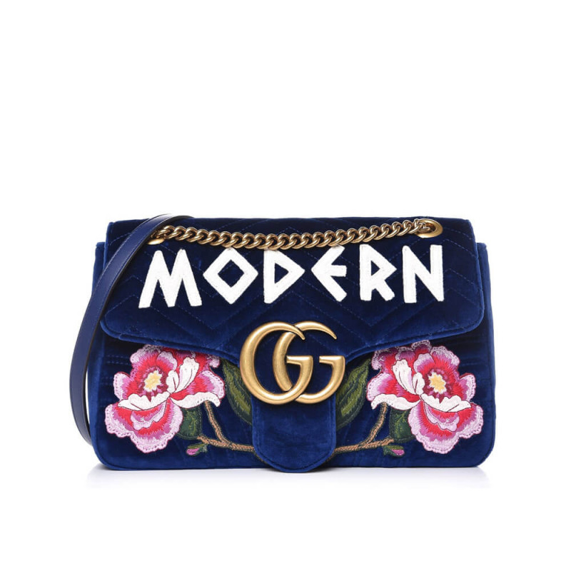 Gucci GG Marmont gestickt moderne und Rose Velvet Chevron Umhängetasche 443496