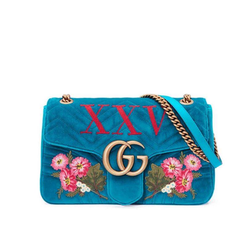 Gucci xxv Jubiläum blaugrüne Velvet Umhängetasche 443496