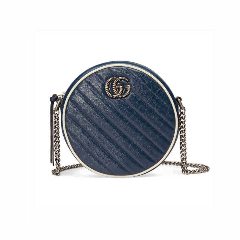 Gucci GG Marmont Mini Round Umhängetasche 550154 Blau