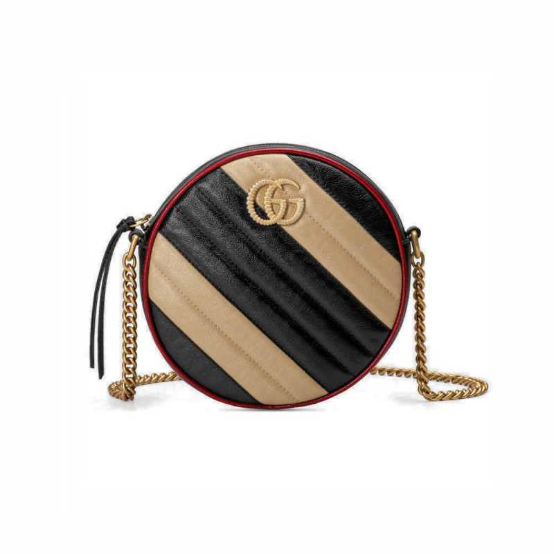 Gucci GG Marmont Mini Round Umhängetasche 550154 Beige/Schwarz