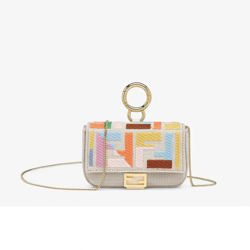 Fendi Nano Taschenuette Charme in Beige Canvas 7ar844