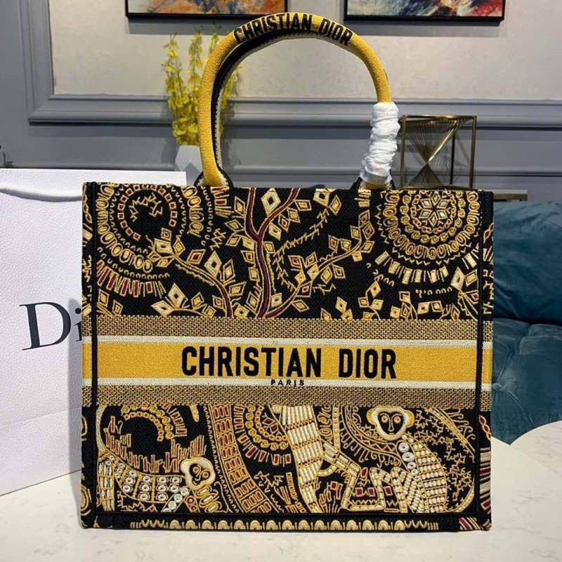 Christian Dior Animals Affe Sticked Book Tote M1286 Brown