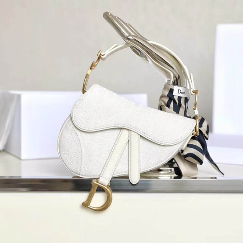 Christian Dior Mini Satteltasche in White Oblique Jacquard M0447