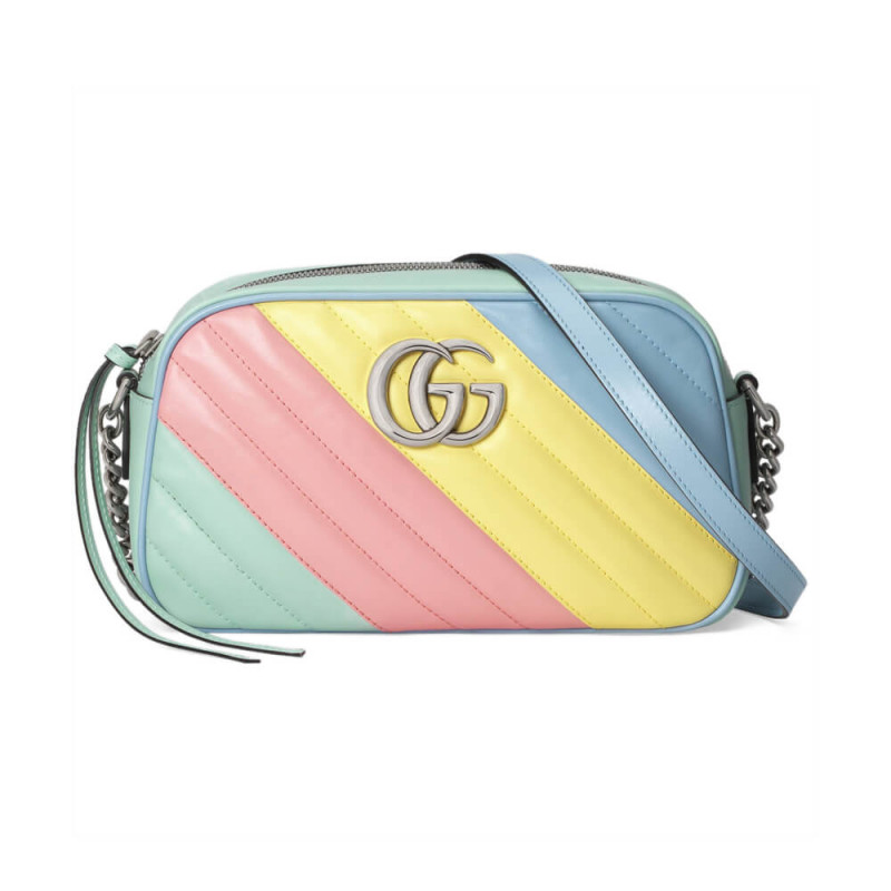 Gucci GG Marmont kleine Umhängetasche in Pastell und Regenbogen 447632