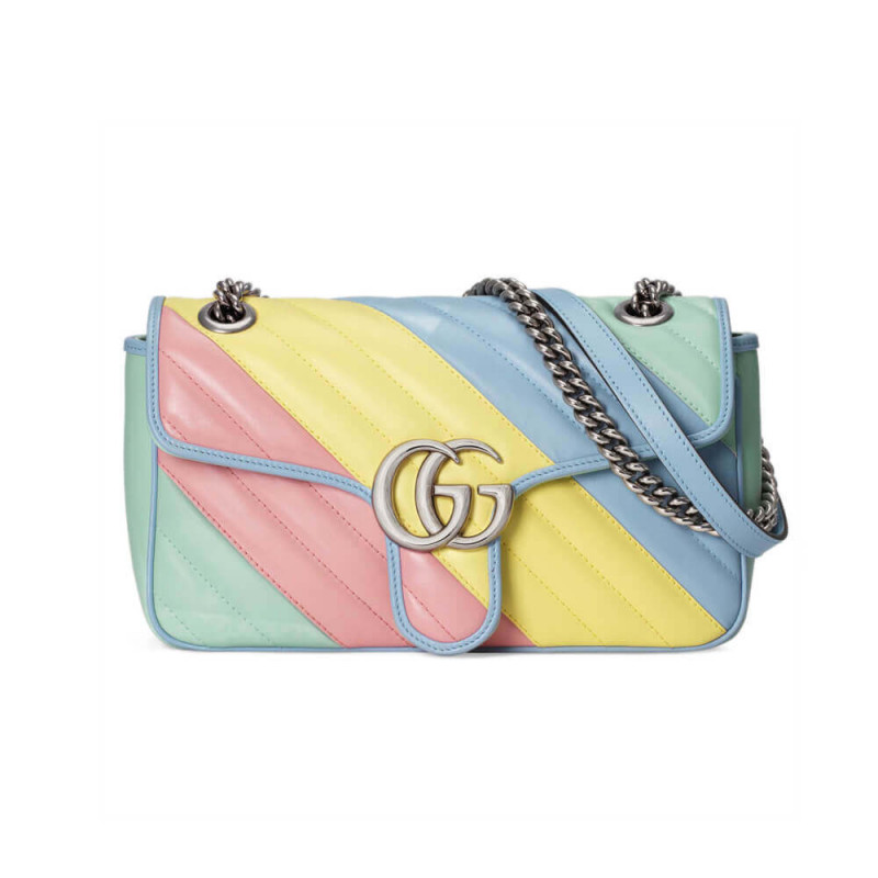 Gucci GG Marmont kleine Umhängetasche in Pastell und Regenbogen 443497