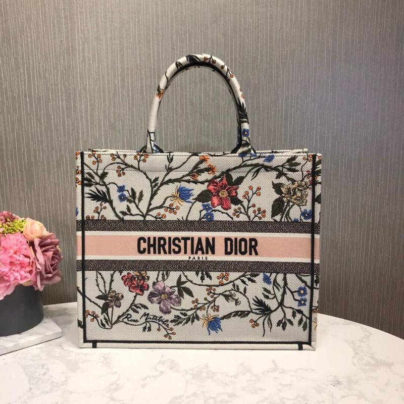 Christian Dior Book Tote Multicolor Rosa Mutabilis Stickerei M1286